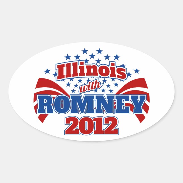Pegatina Ovalada Illinois con Romney 2012 (Anverso)