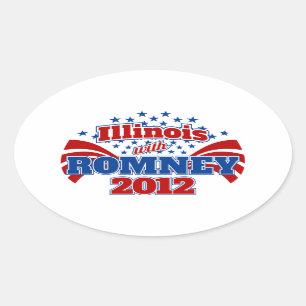 Pegatina Ovalada Illinois con Romney 2012