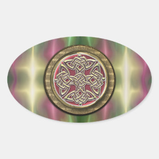 Pegatina Ovalada Iluminación del arcoiris Knot de Escudo Celta de P