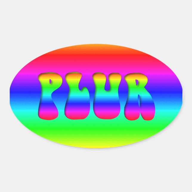 Pegatina Ovalada Ilusión óptica arco iris PLUR (Anverso)