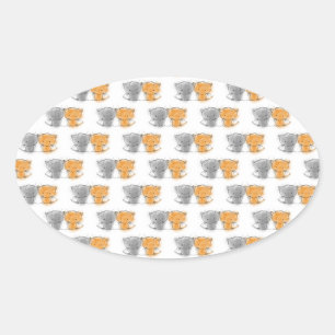 Pegatina Ovalada Ilustración de adorables gatitos esponjosos Arte d