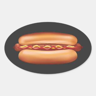 Pegatina Ovalada Ilustración de comida rápida de hot dog