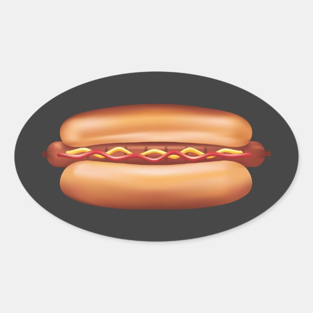 Pegatina Ovalada Ilustración de comida rápida de hot dog (Anverso)