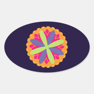 Pegatina Ovalada ilustracion de formas florales naranjas