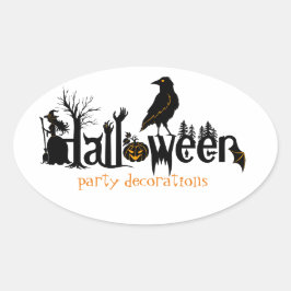 Pegatina Ovalada Ilustracion de texto de Halloween negro