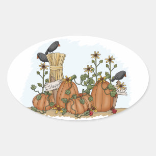 Pegatina Ovalada Ilustracion lindo de la caída de las calabazas y