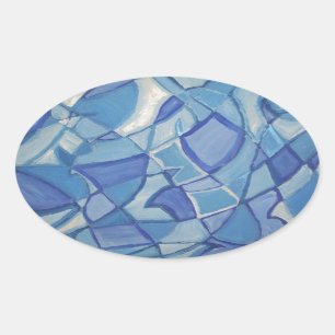 Pegatina Ovalada Ilustraciones abstractas originales azules claras