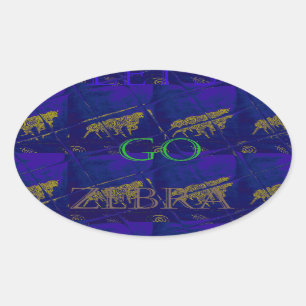 Pegatina Ovalada Impresión abstracta azul francés "Let's Go Zebra"