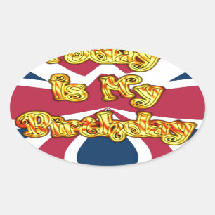 Pegatina Ovalada Impresión artística de regalos de cumpleaños britá