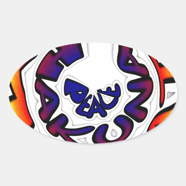 Pegatina Ovalada Impresión circular de arte "Peace Hakuna Matata" (Anverso)