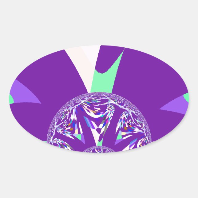 Pegatina Ovalada Impresión de arte azul cian kaleidoscope (Anverso)