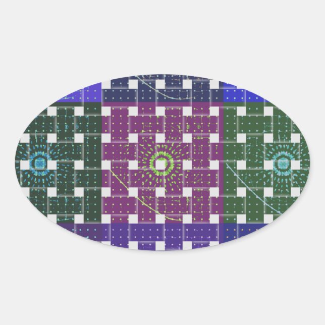 Pegatina Ovalada Impresión de arte azul y púrpura (Anverso)