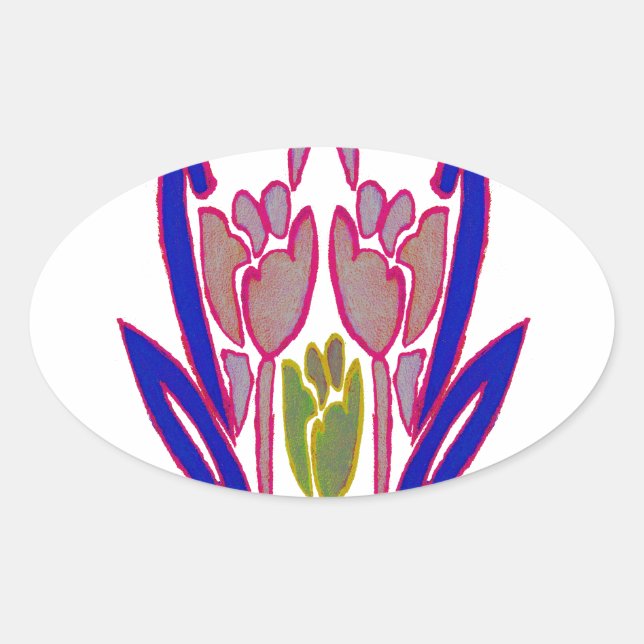 Pegatina Ovalada Impresión de arte de acuarela Rosa elegante (Anverso)