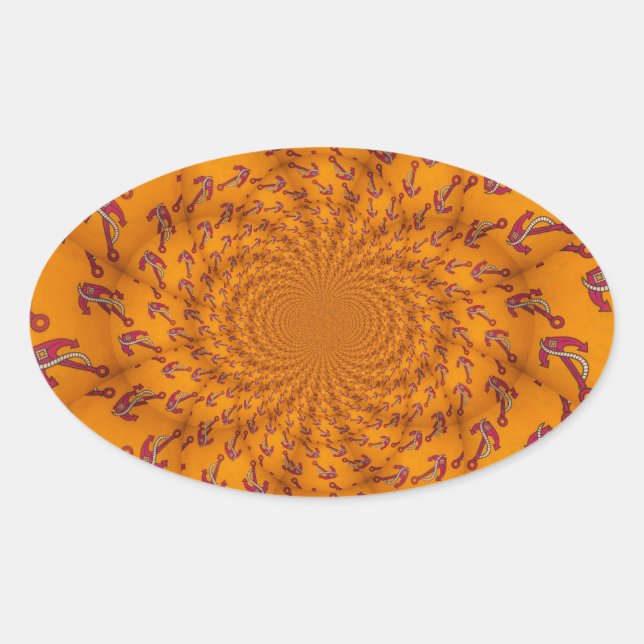Pegatina Ovalada Impresión de arte de ancla Kaleidoscope (Anverso)