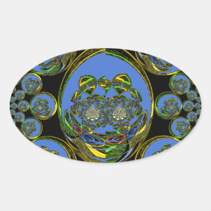 Pegatina Ovalada Impresión de arte en Kaleidoscope azul y amarillo