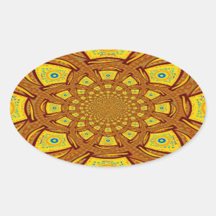Pegatina Ovalada Impresión de arte en Kaleidoscope dorado