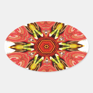 Pegatina Ovalada Impresión de arte floral Doodle