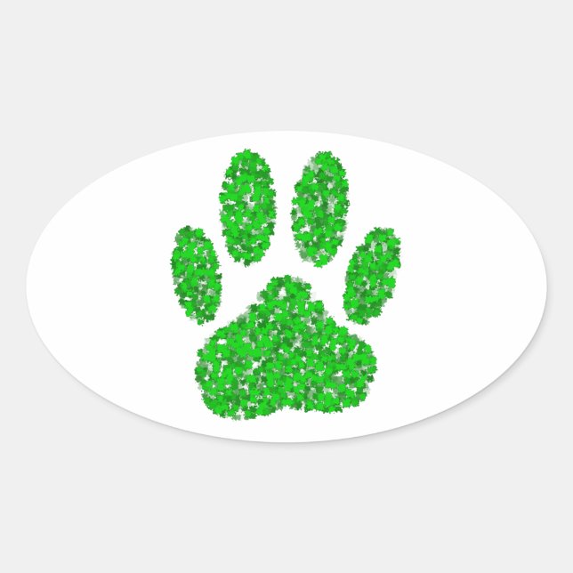 Pegatina Ovalada Impresión de hojas de perro de follaje verde (Anverso)