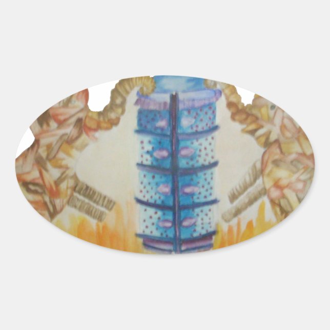 Pegatina Ovalada Impresión de Jambo Jumbo African Kids Elephants (Anverso)