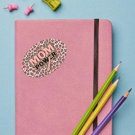 Pegatina Ovalada Impresión de leopardo rosa de Mamá Power