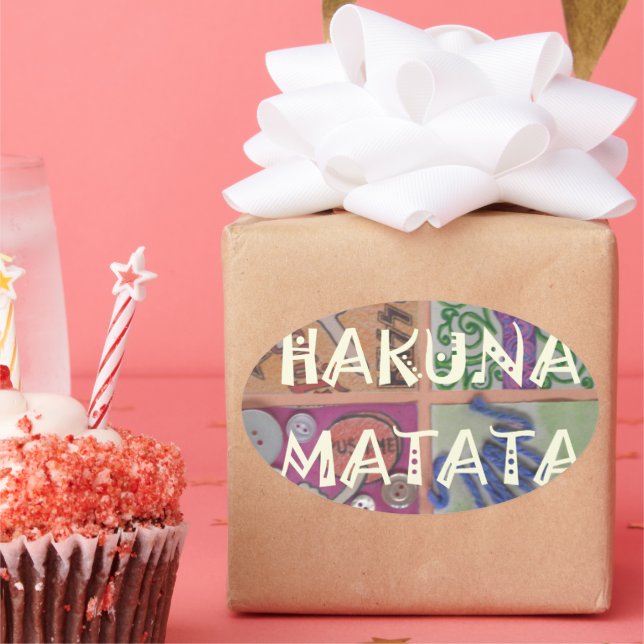 Pegatina Ovalada Impresión de Rótulo Hakuna Matata (Fiesta)