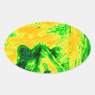 Pegatina Ovalada Impresión fluorescente sobre el arte de la visión