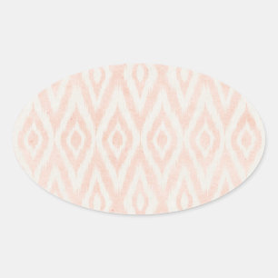Pegatina Ovalada Impresión geométrica de Ikat de color de agua rosa