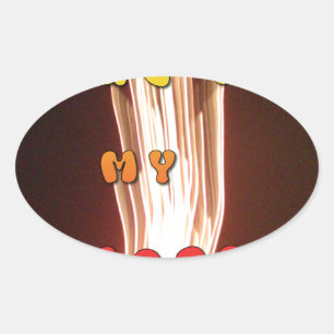 Pegatina Ovalada Incendio en la imagen de arte del corazón