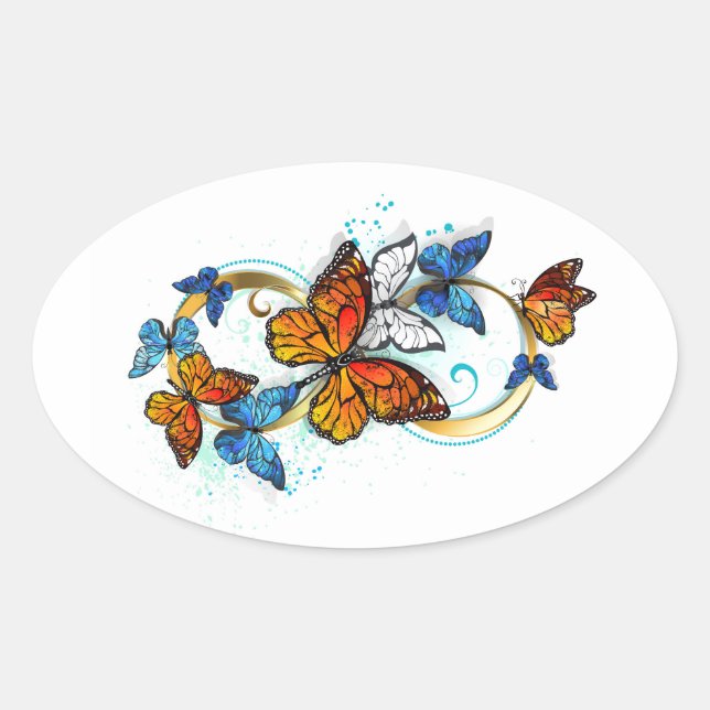 Pegatina Ovalada Infinidad de Mariposas Monarca (Anverso)