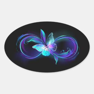 Pegatina Ovalada Infinito brillante con mariposa mágica