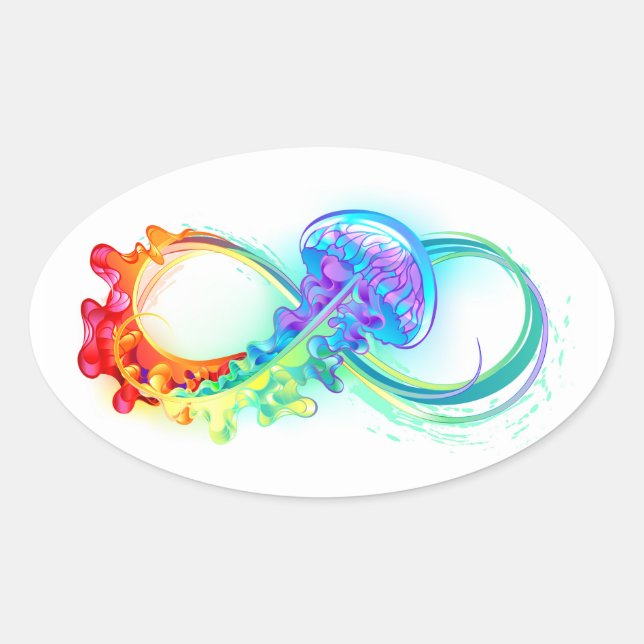 Pegatina Ovalada Infinity with Rainbow Jellyfish (Anverso)