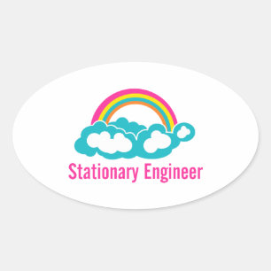Pegatina Ovalada Ingeniero estacionario Cloud Rainbow