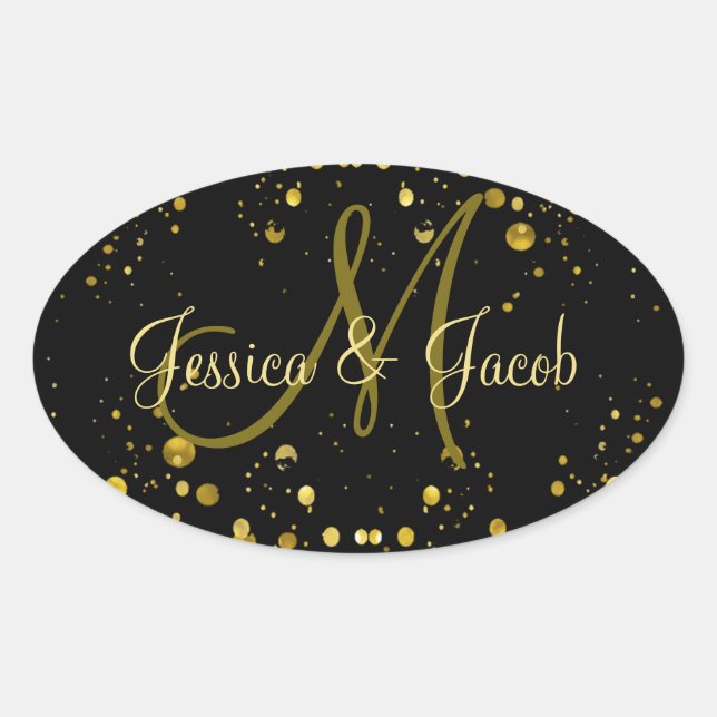 Pegatina Ovalada Inicial | Burbujas de oro (Anverso)
