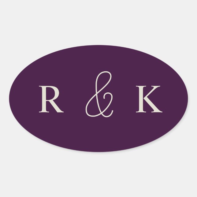 Pegatina Ovalada Iniciales de parejas elegantes (Anverso)