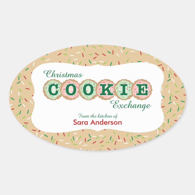 Pegatina Ovalada Intercambio de Galletas de Navidad Agregar Nombre (Anverso)