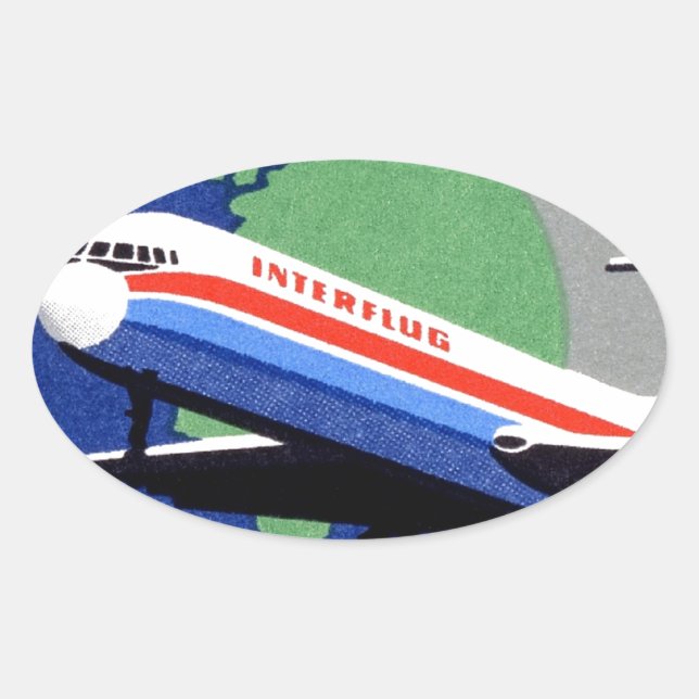 Pegatina Ovalada INTERFLUG - Aerolínea nacional de DDR, Alemania Or (Anverso)