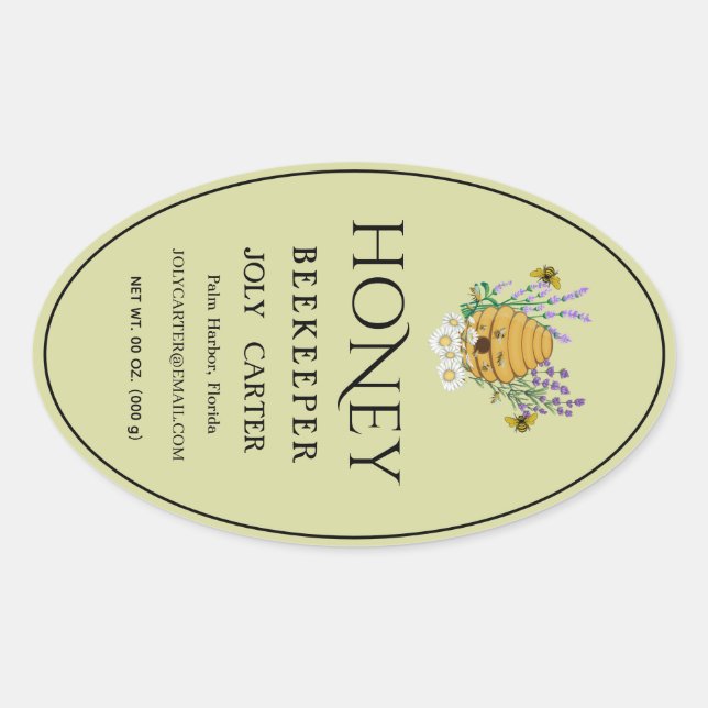 Pegatina Ovalada Ivory 24 oz Queenline Honey Jar Label (Anverso)