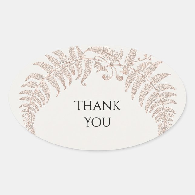 Pegatina Ovalada Ivory Fern Botánico Agradecimiento de Boda (Anverso)