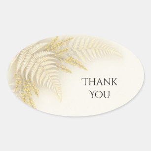 Pegatina Ovalada Ivory Gold Helecho Boda Agradecimiento