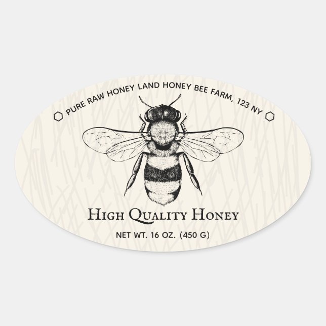 Pegatina Ovalada Ivory Honey Jar Boho Beekeeper (Anverso)