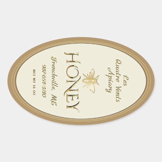 Pegatina Ovalada Ivory Queenline Honey Label Heraldic Bee Gold (Anverso)