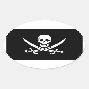 Pegatina Ovalada Jack Rackham; Jolly Roger Flag; Pirate