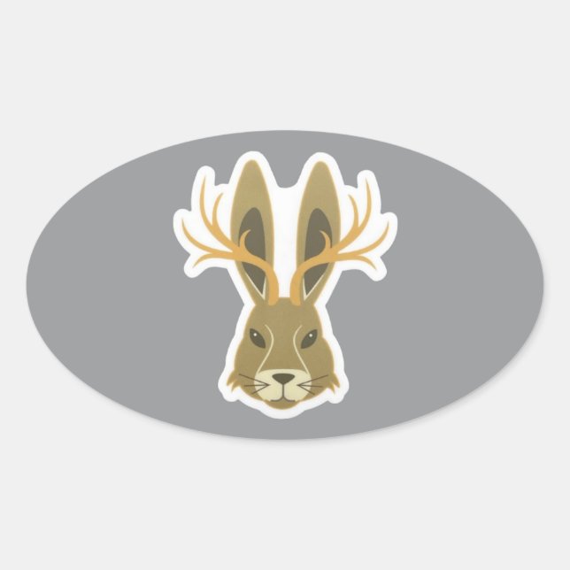 Pegatina Ovalada Jackalope, Vinyl Sticker (Anverso)