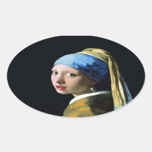 Pegatina Ovalada Jan Vermeer Chica Con Una Perla De Arte Barroco