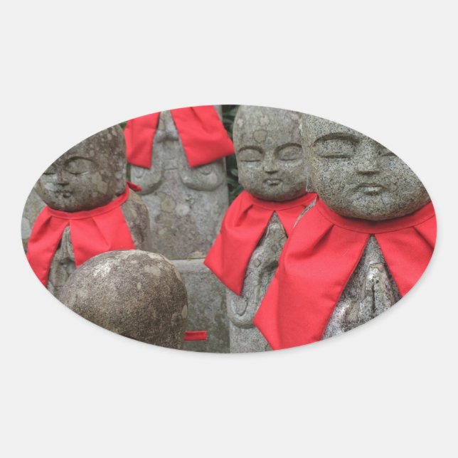 Pegatina Ovalada Japón Estilo Guardian Deidad De Los Niños Japón (Anverso)