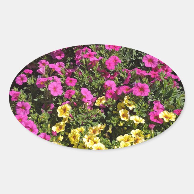 Pegatina Ovalada Jardín de flores (Anverso)
