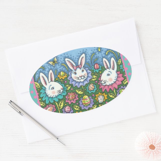 PEGATINA OVALADA JARDÍN DE HUEVOS DE ORIENTE SIMILAR, FLORES DE RAB (Sobre)