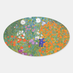 Pegatina Ovalada Jardín de la granja de Gustavo Klimt