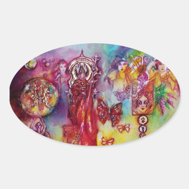 PEGATINA OVALADA JARDÍN DE LAS SOMBRILLAS, LA CARRERA Y LAS MARIPOS (Anverso)