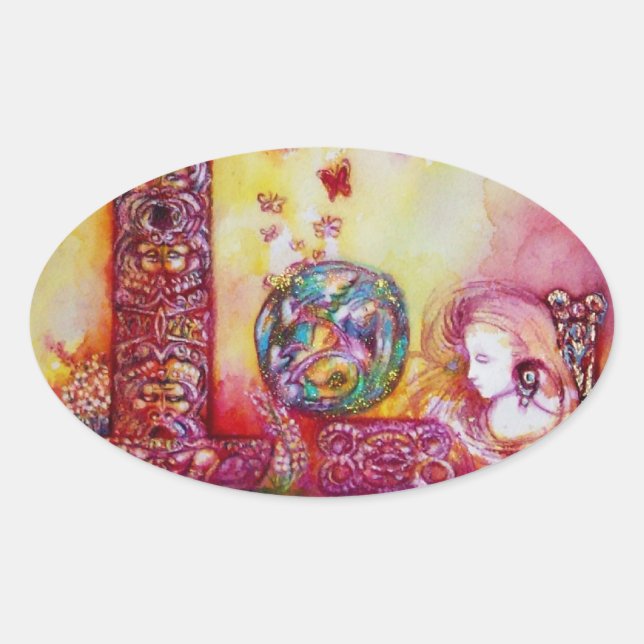 PEGATINA OVALADA JARDÍN DE LAS SOMBRILLAS, LA CARRERA Y LAS MARIPOS (Anverso)